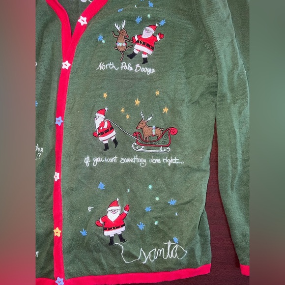 Vintage Christopher & Banks Christmas Sweater XL – Santa Claus Holiday Cardigan - Picture 3 of 6